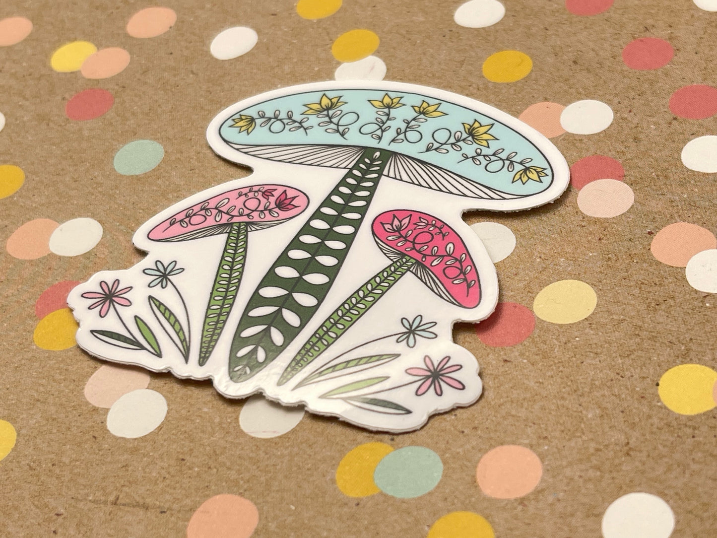 Bright Pastel Triple Mushroom Sticker