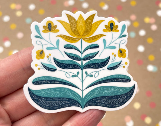 Mustard Yellow & Teal Scandi Flower Sticker