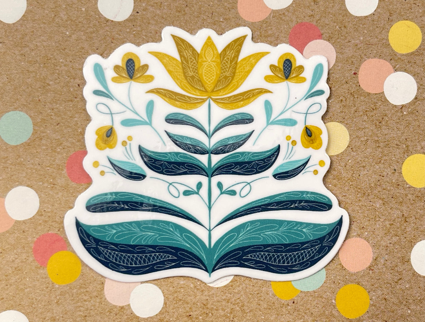 Mustard Yellow & Teal Scandi Flower Sticker