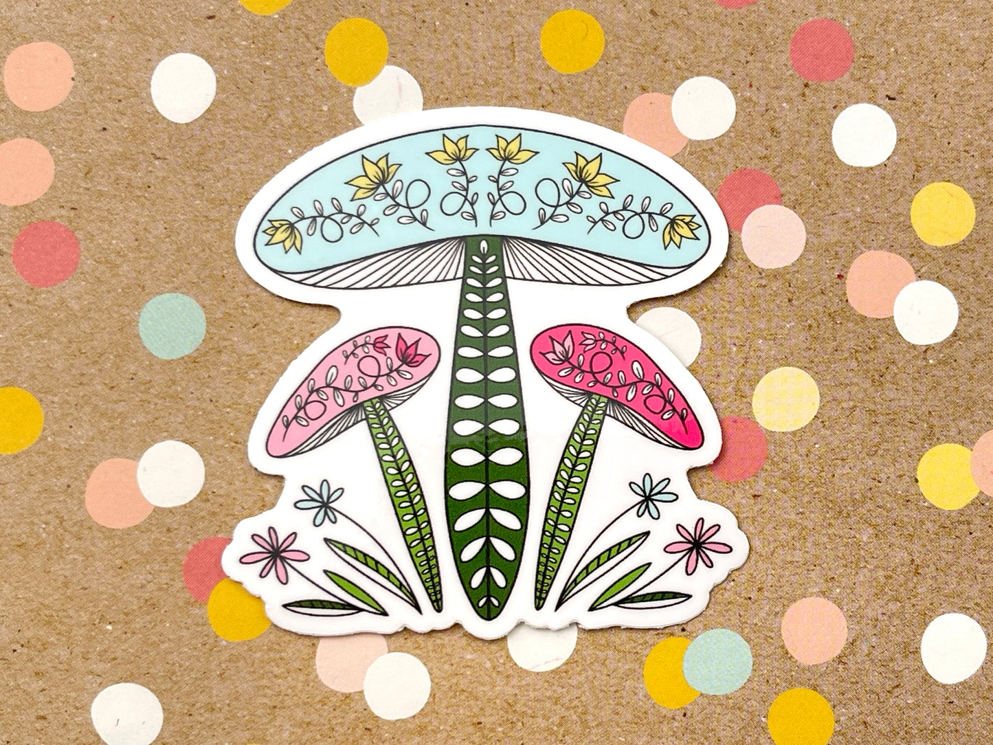 Bright Pastel Triple Mushroom Sticker