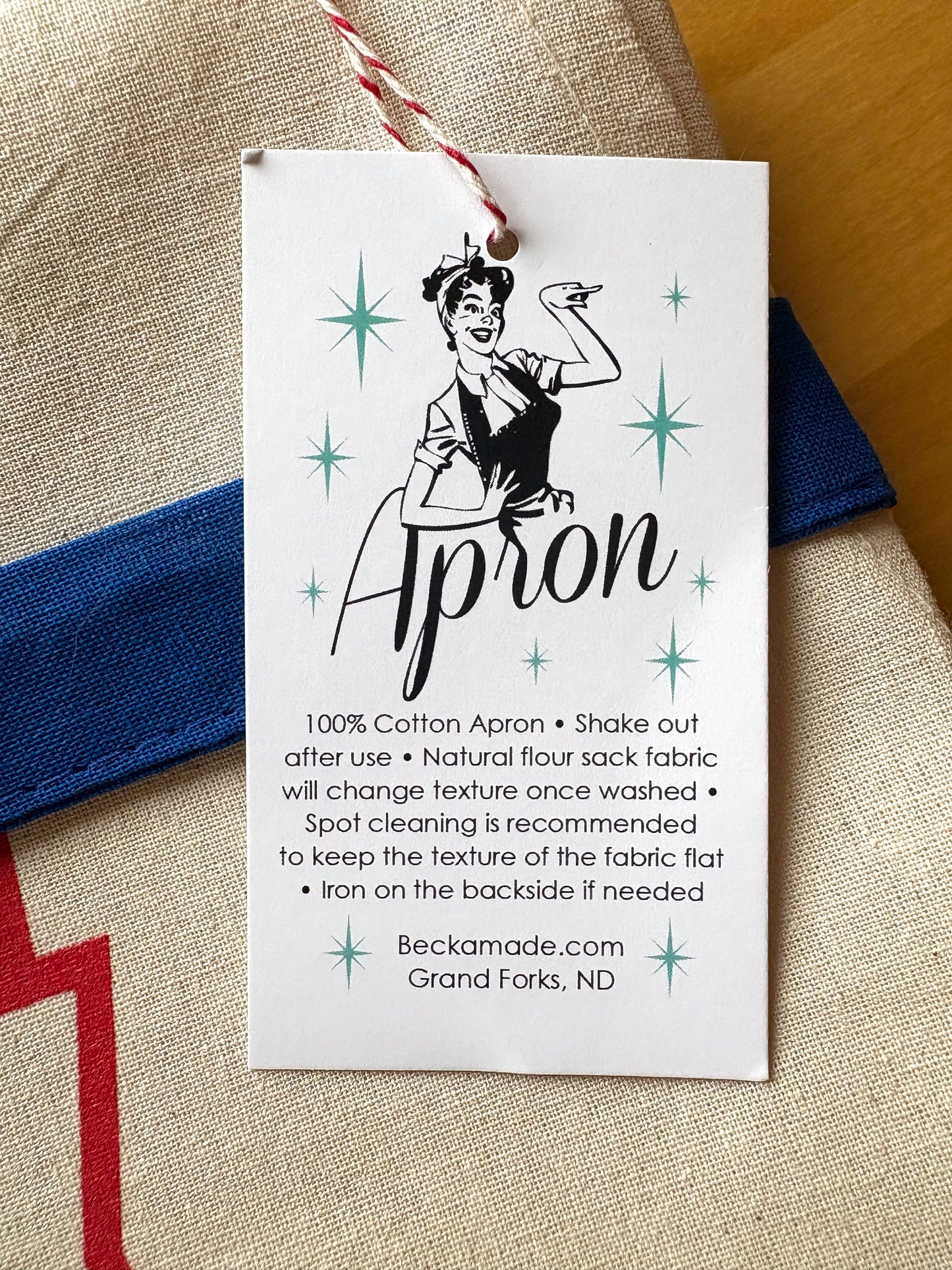 Apron - New Lefse Gang Blue and Red on Natural Flour Sack Cotton Apron with Pocket