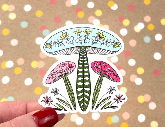 Bright Pastel Triple Mushroom Sticker