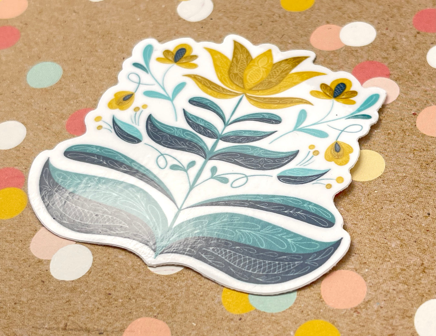 Mustard Yellow & Teal Scandi Flower Sticker