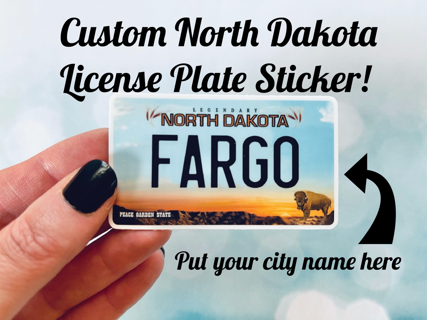 Custom North Dakota License Plate City Sticker