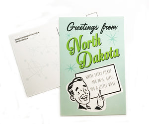 Postcard - Greetings from North Dakota - Where every Pickup you pass, Gives you a little wave