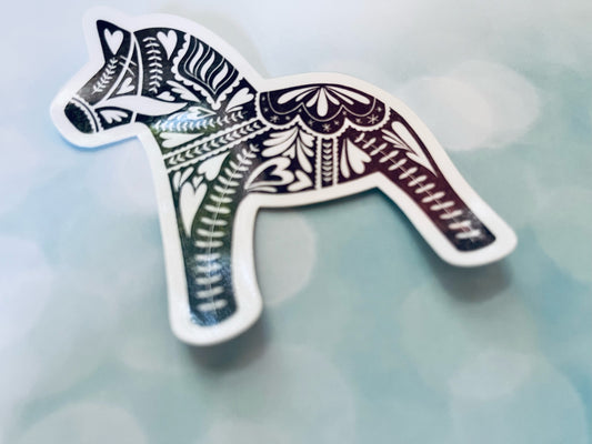 Swedish Dala Horse Hearts Black and White Sticker
