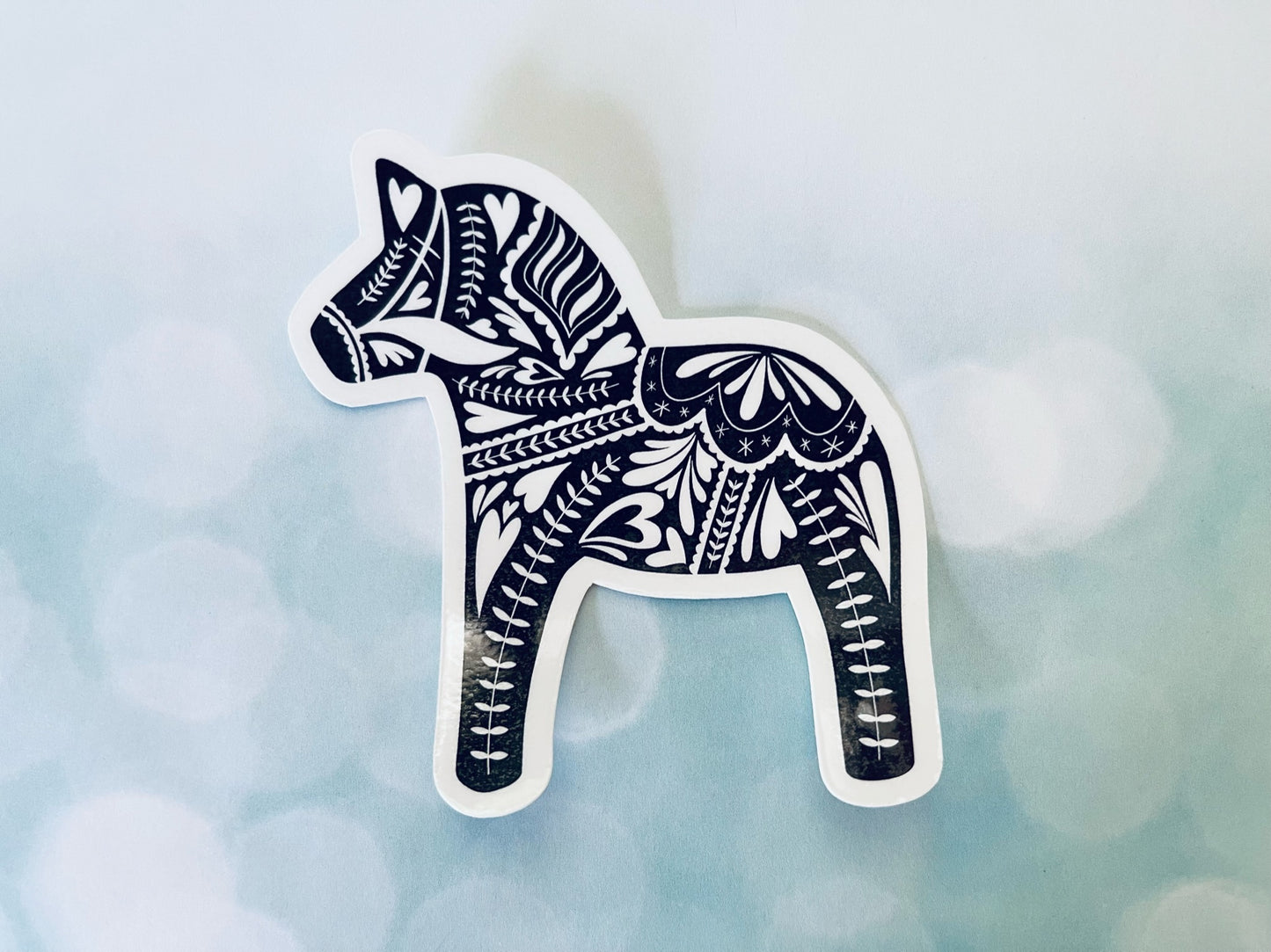 Swedish Dala Horse Hearts Black and White Sticker