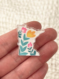 Acrylic Pin - Minnesota with Flowers - Whoopise Mistakes Sale