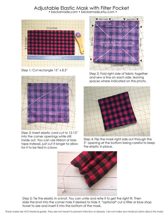 Free PDF Instructions Download of Adjustable Fabric Mask with Filter Pocket