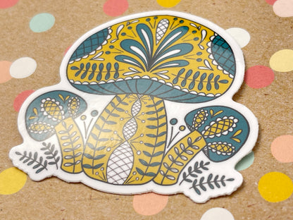 Scandi Folk Art Mustard & Teal Mushrooms Sticker