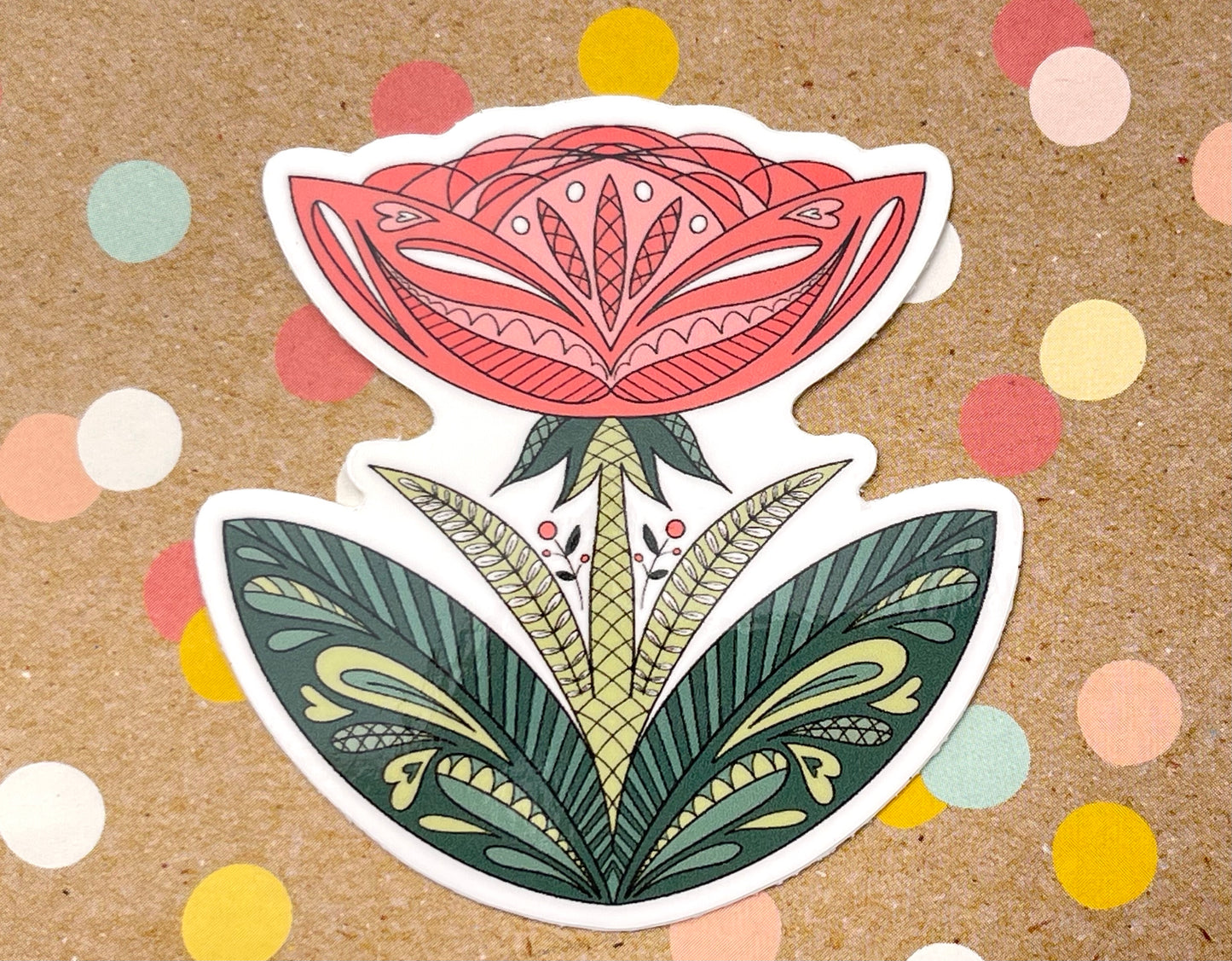 Scandi Folk Art Peony Sticker