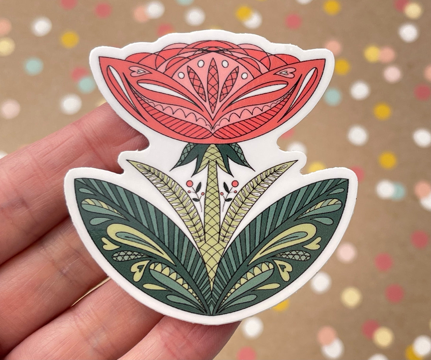 Scandi Folk Art Peony Sticker