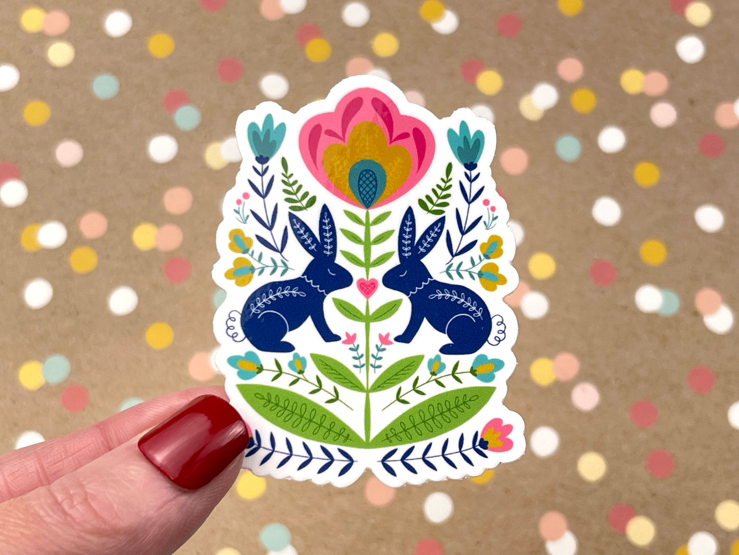 Scandi Folk Art Florals & Bunnies Sticker