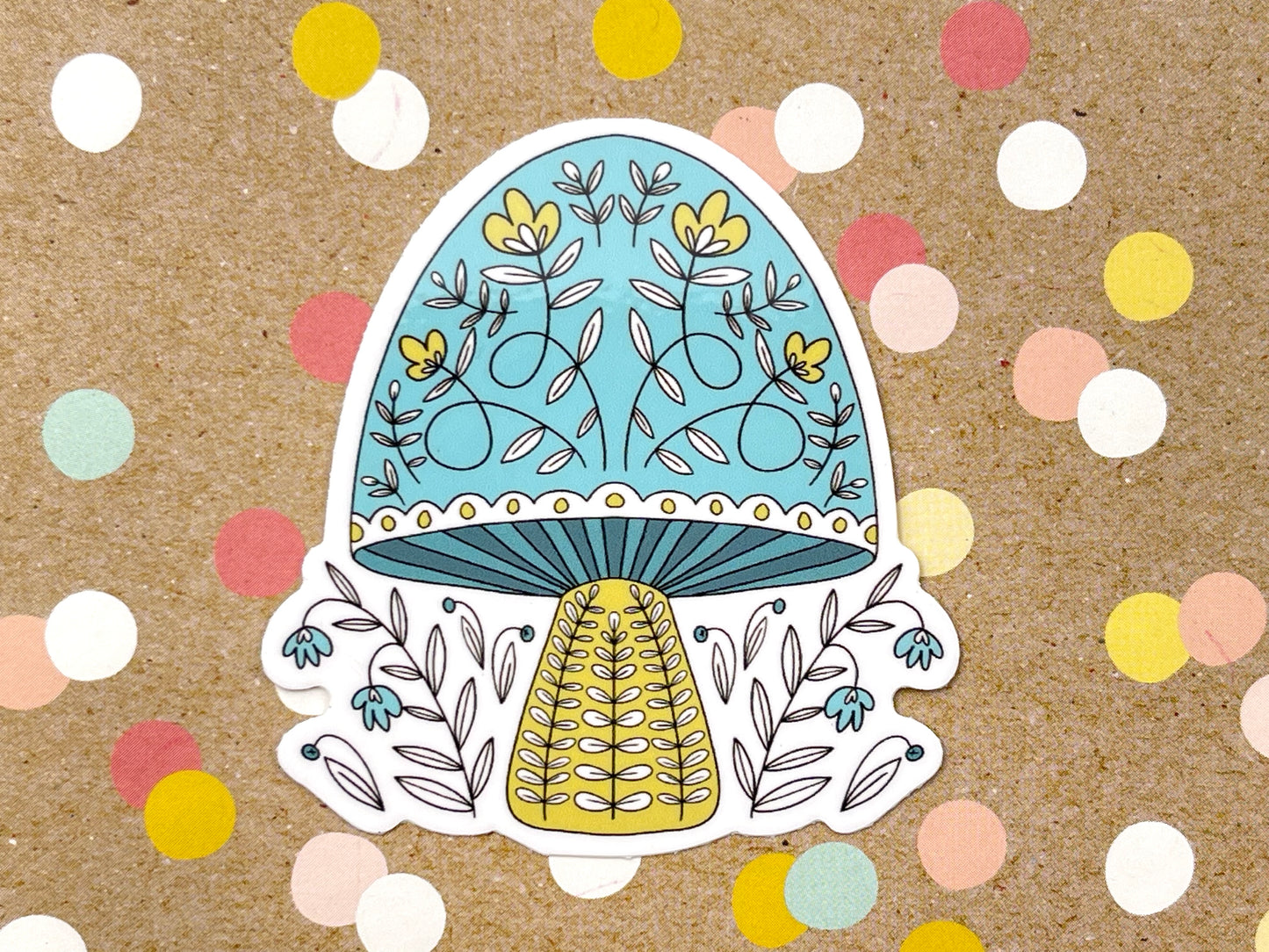 Scandi Folk Art Aqua Mushroom Sticker