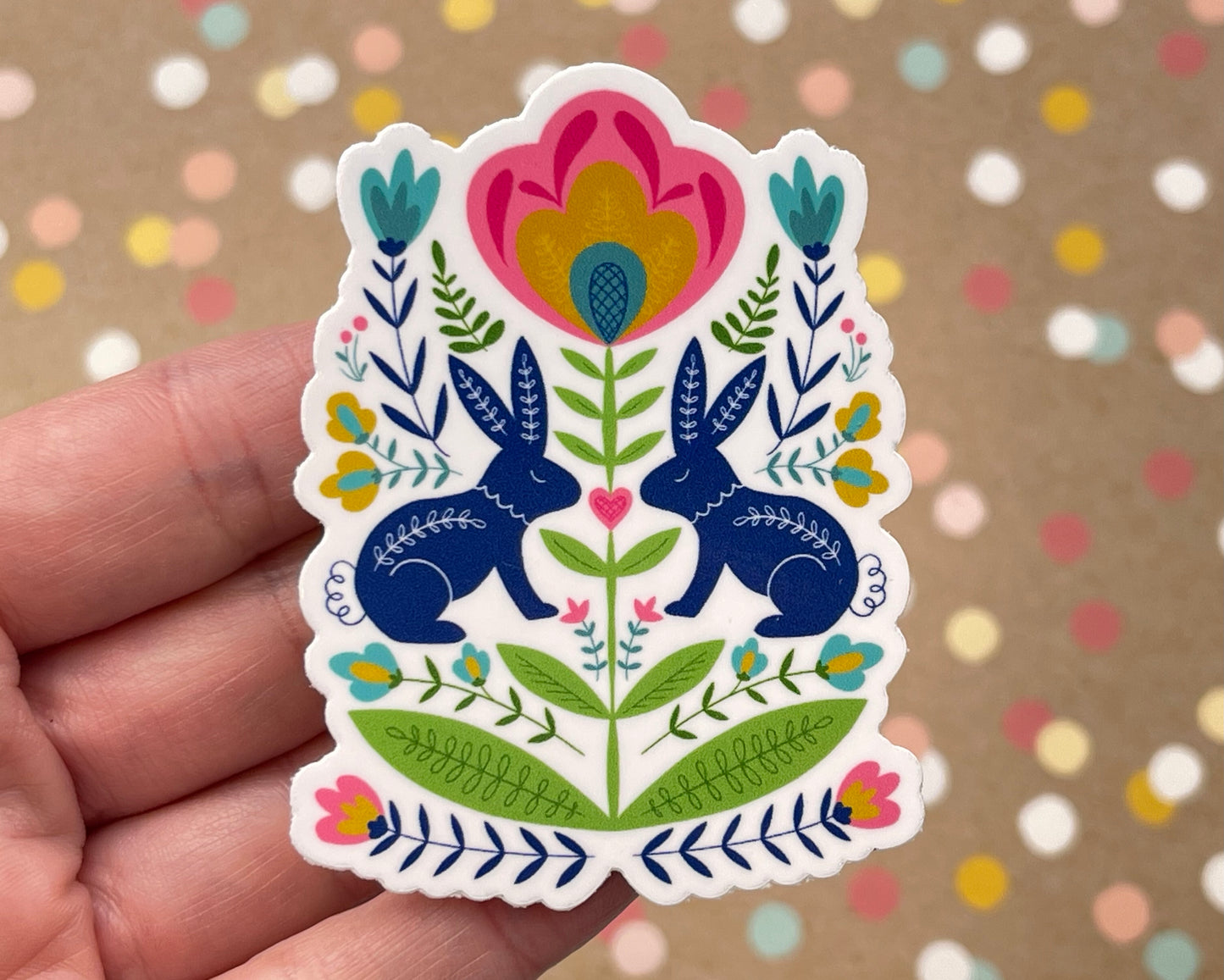 Scandi Folk Art Florals & Bunnies Sticker