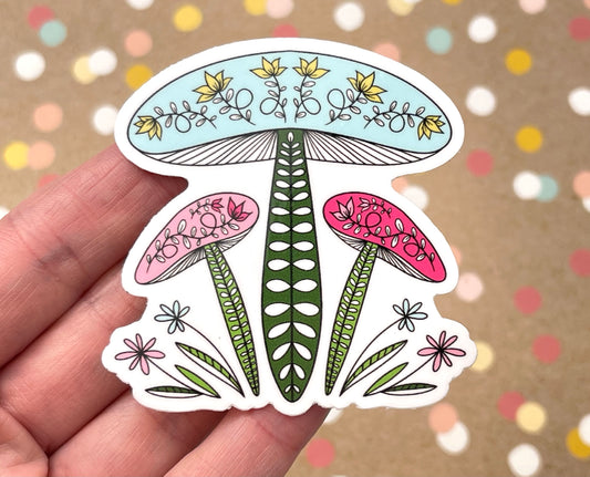 Bright Pastel Triple Mushroom Sticker