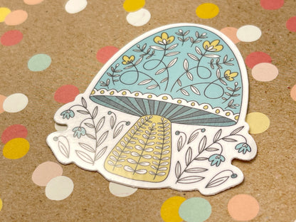 Scandi Folk Art Aqua Mushroom Sticker