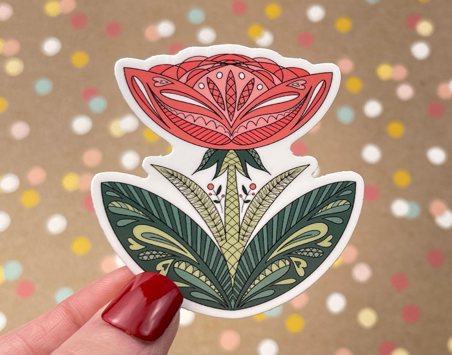 Scandi Folk Art Peony Sticker