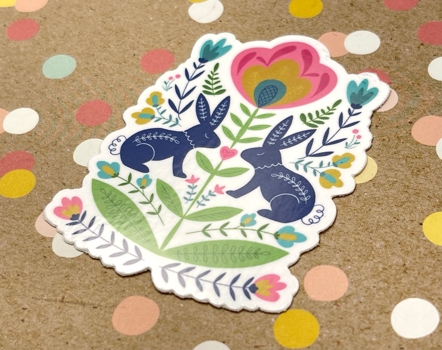 Scandi Folk Art Florals & Bunnies Sticker