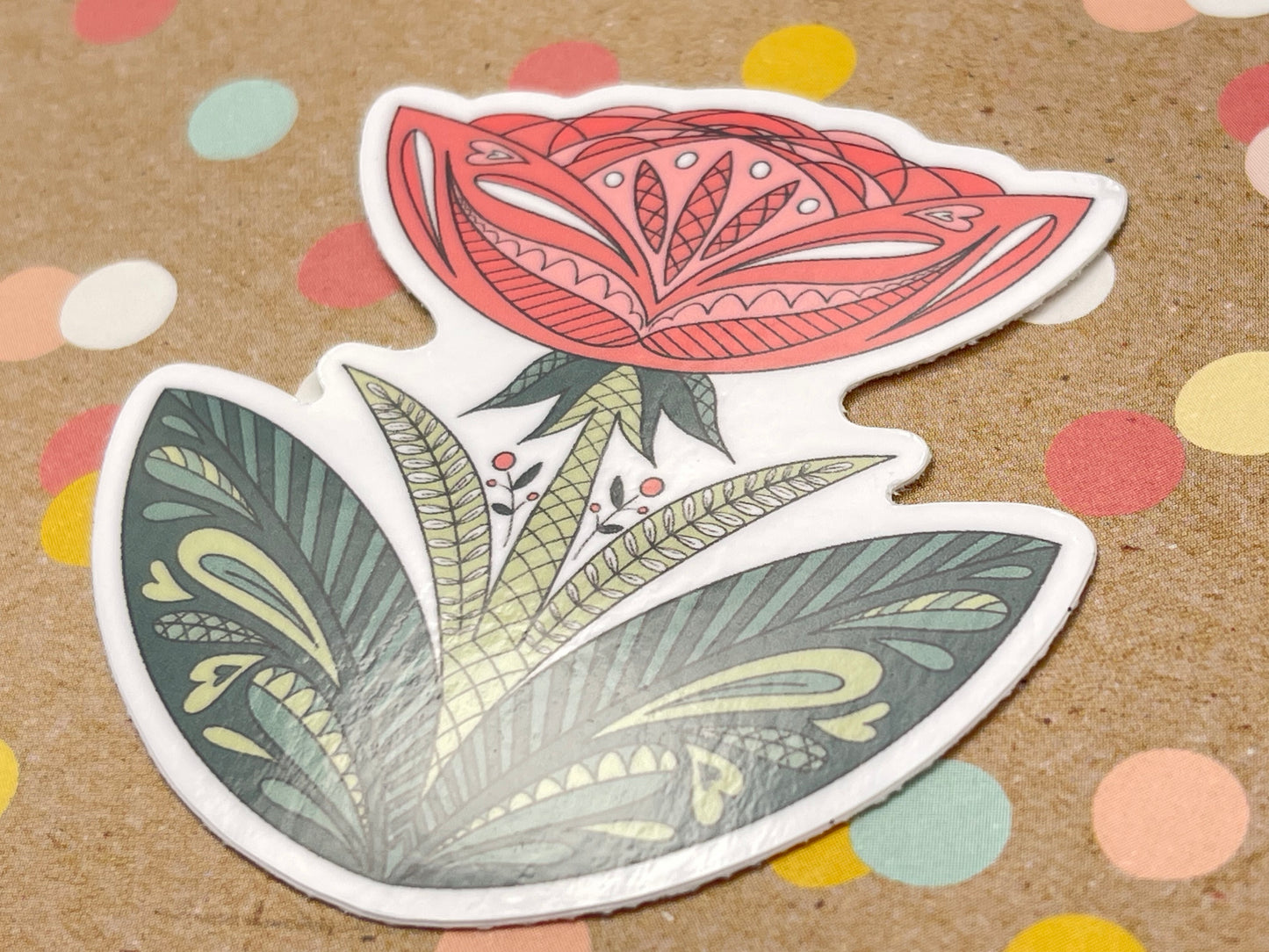 Scandi Folk Art Peony Sticker