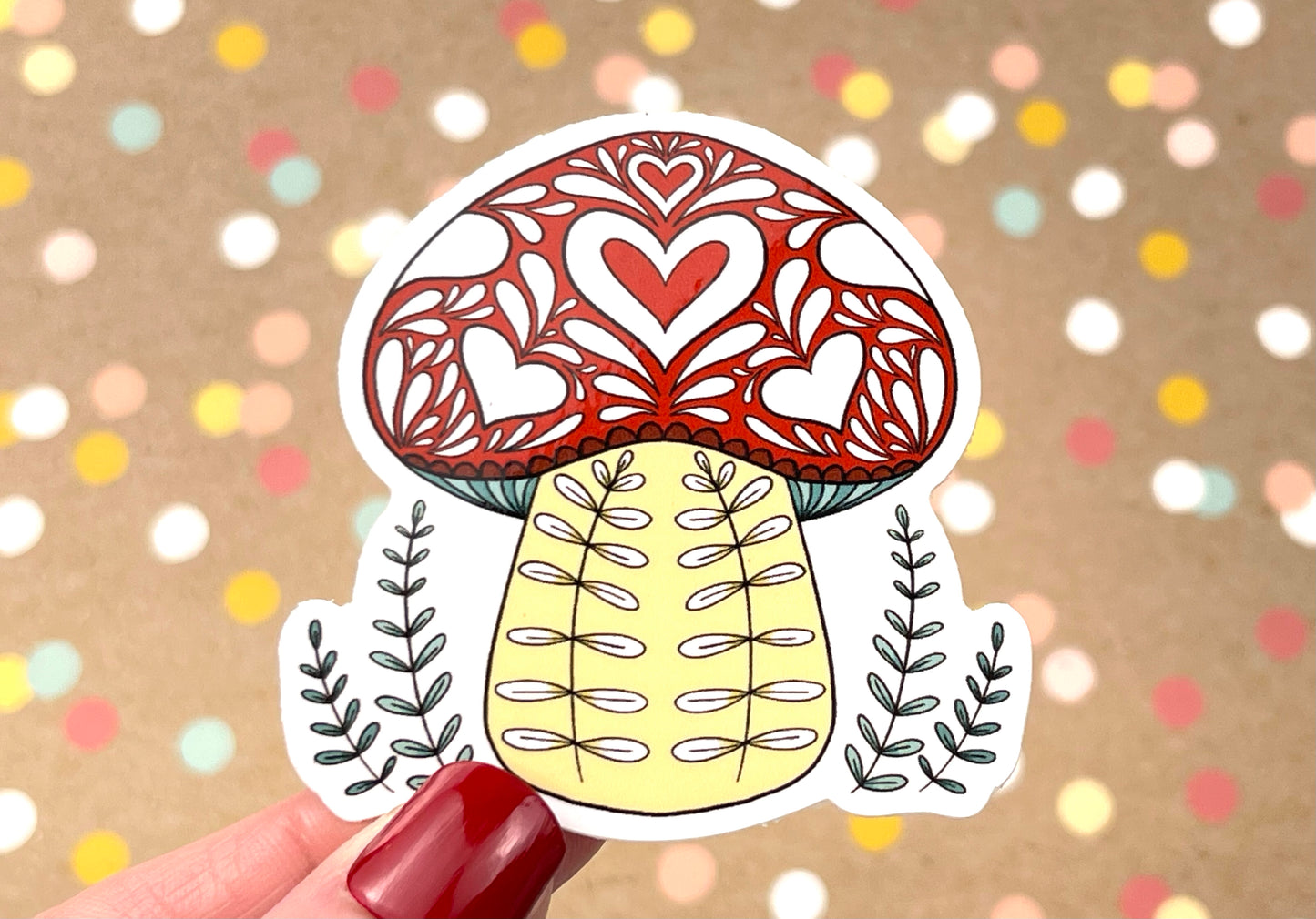 Scandi Folk Art Amanita Mushroom Sticker