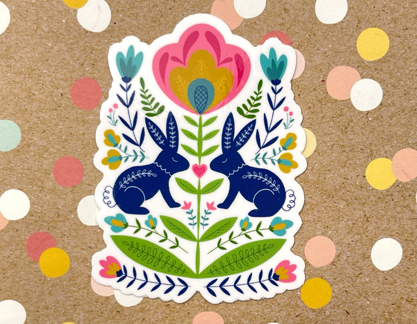 Scandi Folk Art Florals & Bunnies Sticker