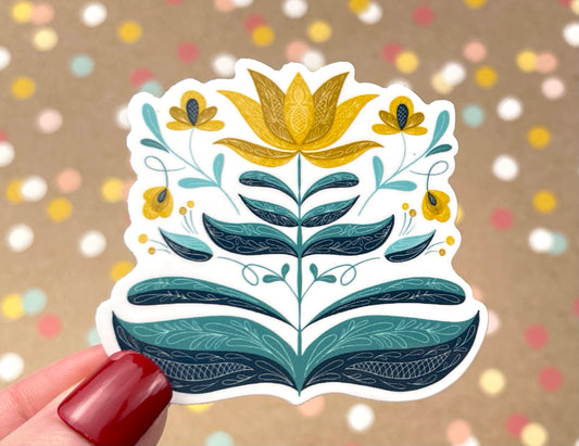 Mustard Yellow & Teal Scandi Flower Sticker