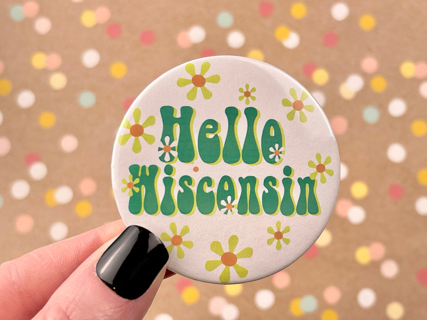 Round Button Magnet - Hello Wisconsin Mid Mod Retro