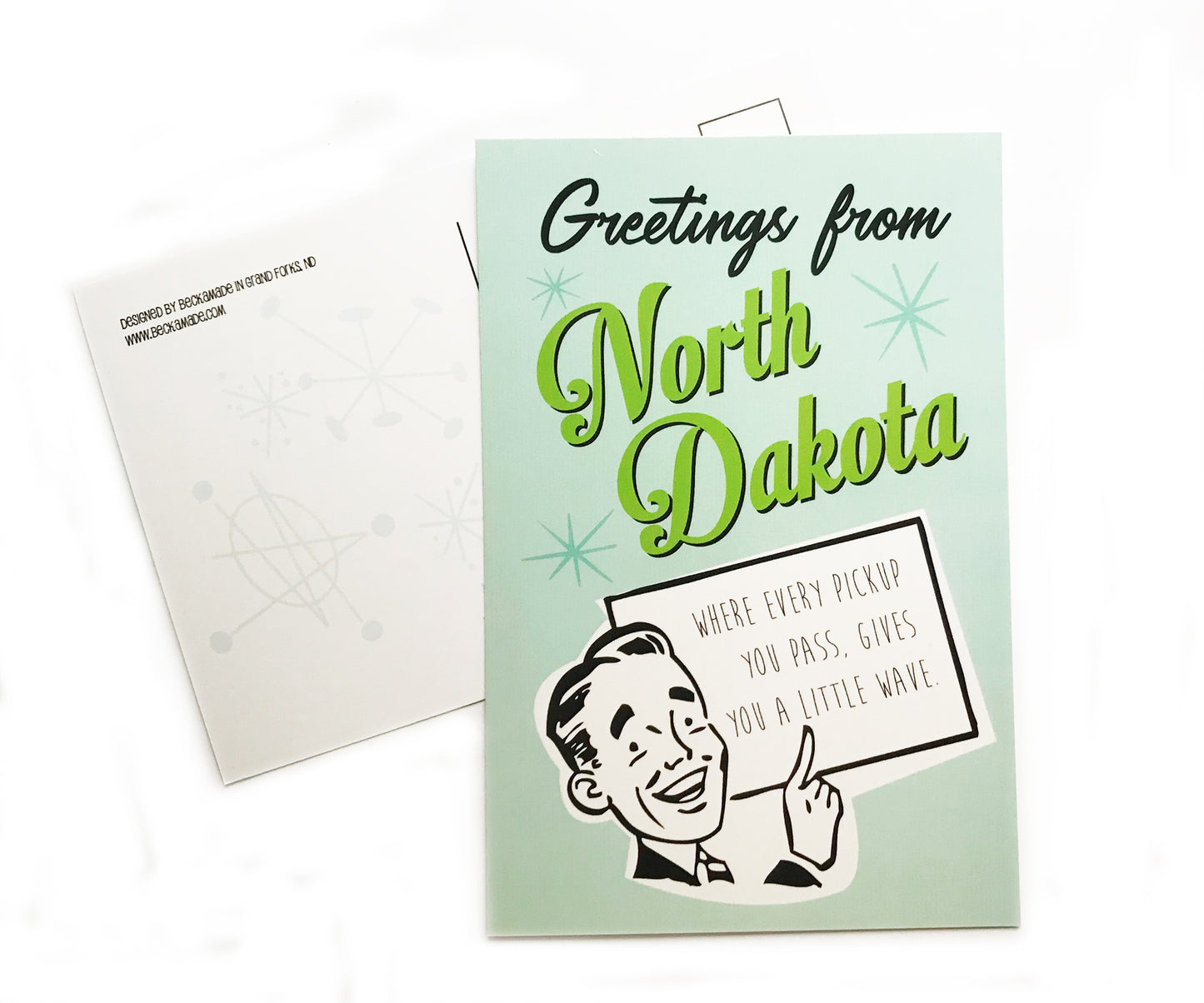 Postcard - Greetings from North Dakota - Where every Pickup you pass, Gives you a little wave