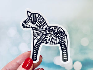 Premium Sticker - Swedish Dala Horse Hearts Black and White Sticker