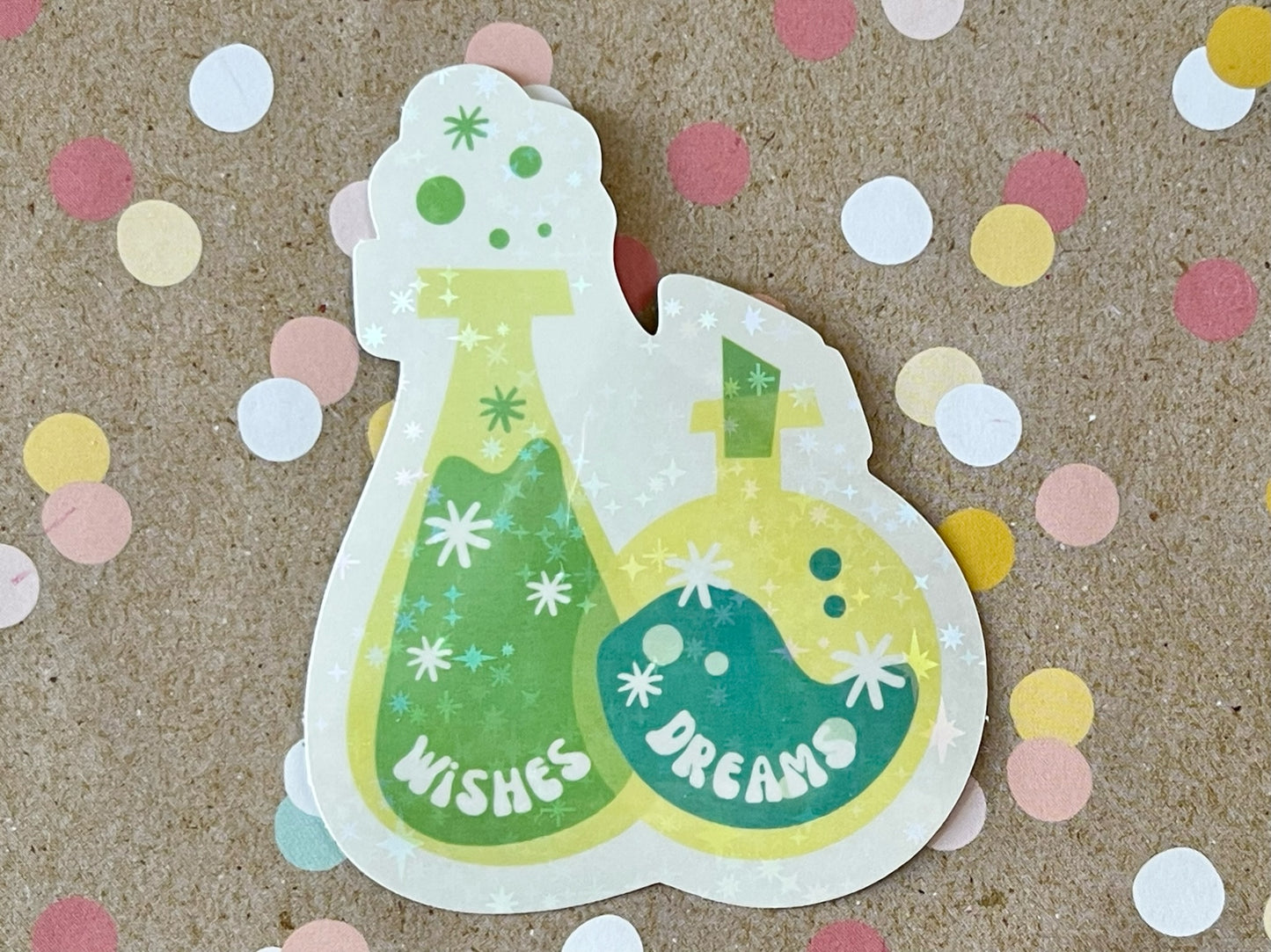 Wishes and Dreams Bottles Starburt Prism Sticker