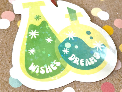 Wishes and Dreams Bottles Starburt Prism Sticker