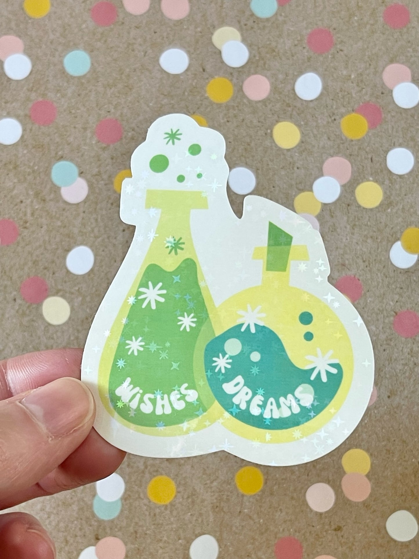 Wishes and Dreams Bottles Starburt Prism Sticker