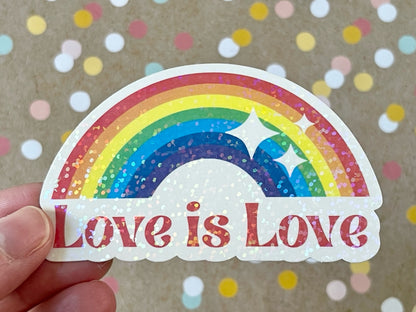 Love is Love Rainbow Glitter Prism Sticker