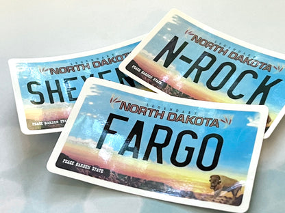 Custom North Dakota License Plate City Sticker